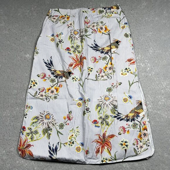 River Island Midi Skirt Womens Size 10 Blue White Stripe Floral Pockets Slit - Picture 8 of 12